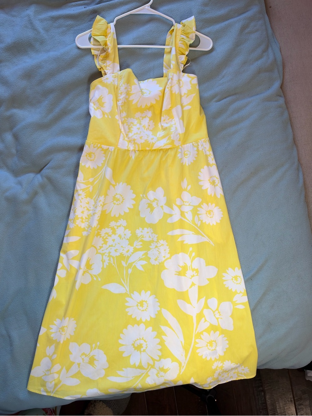 Studio One Yellow and White Floral Ruffle-Strap Sundress